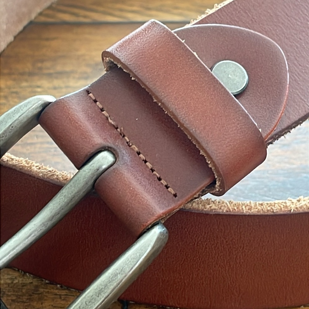 Men’s Brown Full Grain Leather Belt size approx  48” long - Picture 3 of 14